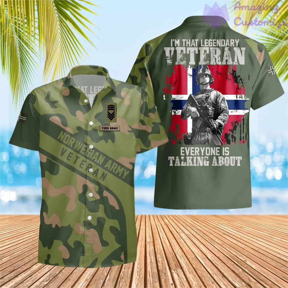 T-shirt Hawaï personnalisé avec camouflage soldat/vétéran norvégien avec nom et grade imprimé en 3D - 2106230003