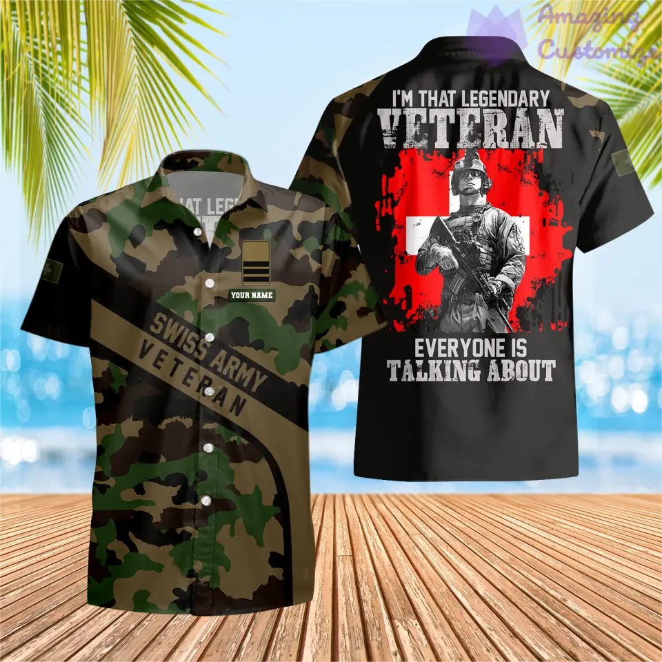 T-shirt Hawaï personnalisé avec camouflage soldat/vétéran suisse avec nom et grade imprimé en 3D - 2106230003