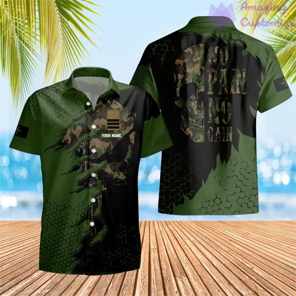 T-shirt Hawaï personnalisé avec camouflage soldat/vétéran suisse avec nom et grade imprimé en 3D - 2106230005