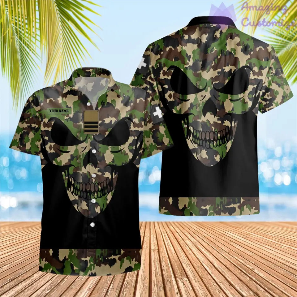 T-shirt Hawaï personnalisé avec camouflage soldat/vétéran suisse avec nom et grade imprimé en 3D - 2106230002