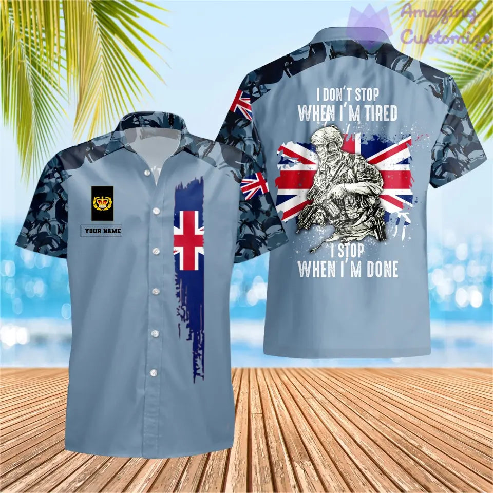 T-shirt Hawaïen personnalisé avec camouflage soldat/vétéran britannique avec nom et grade imprimé en 3D - 2106230001