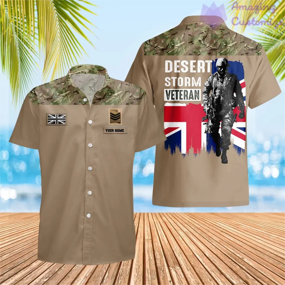 T-shirt Hawaïen personnalisé avec camouflage soldat/vétéran britannique avec nom et grade imprimé en 3D - 2106230002