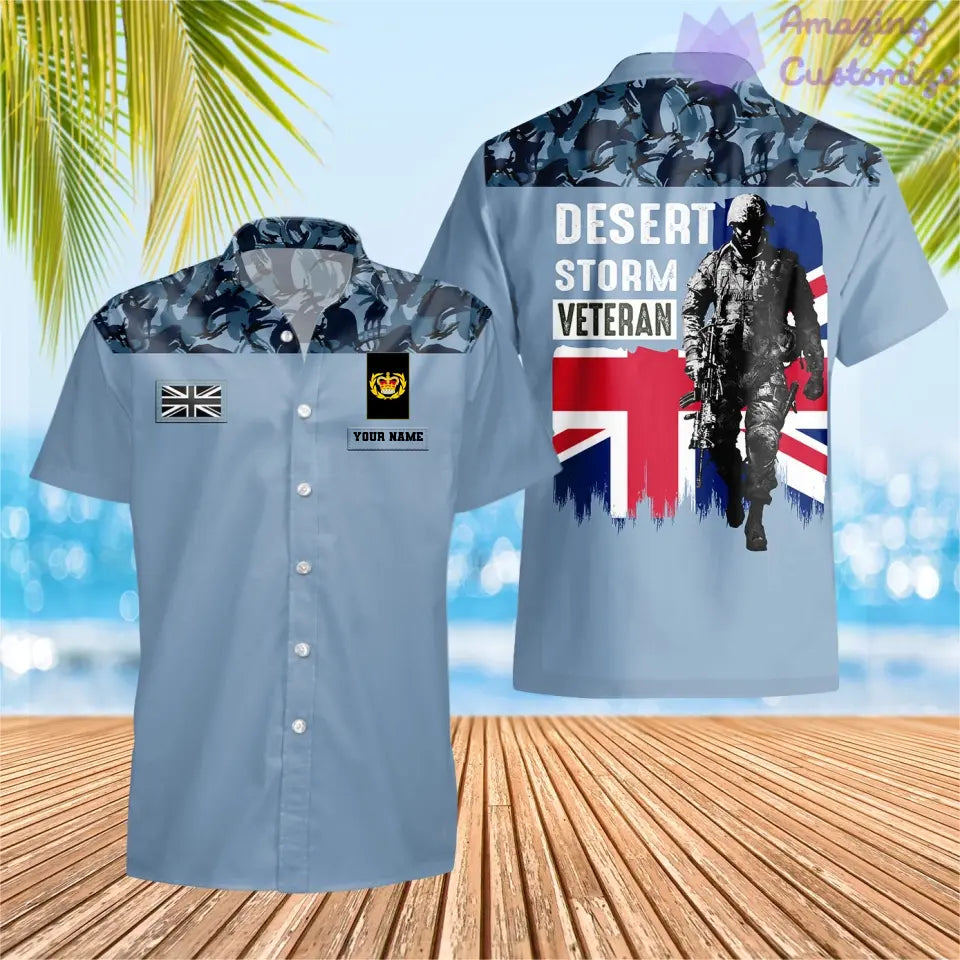 Personalisiertes Hawaiihemd mit Camouflage-Muster für britische Soldaten/Veteranen mit Namen und Rang, 3D-Druck – 2106230002