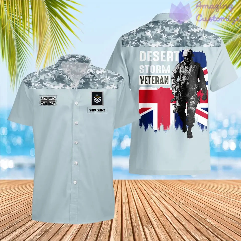 T-shirt Hawaïen personnalisé avec camouflage soldat/vétéran britannique avec nom et grade imprimé en 3D - 2106230002