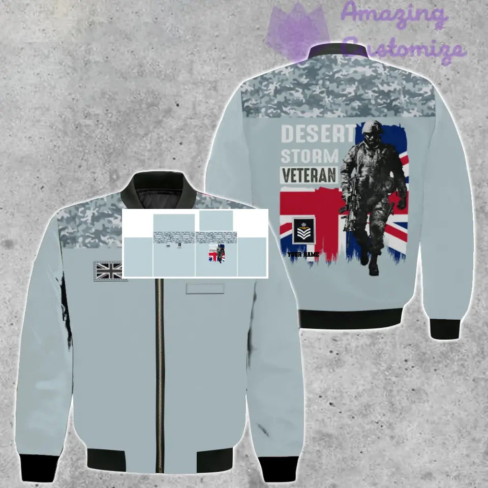 Personalisierte Bomberjacke mit Camouflage-Muster für britische Soldaten/Veteranen mit Namen und Rang, 3D-Druck – 2106230002