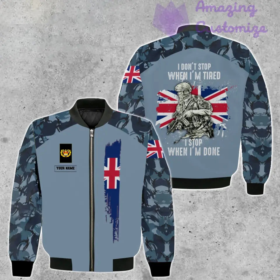 Personalisierte Bomberjacke mit Camouflage-Muster für britische Soldaten/Veteranen mit Namen und Rang, 3D-Druck – 2106230001