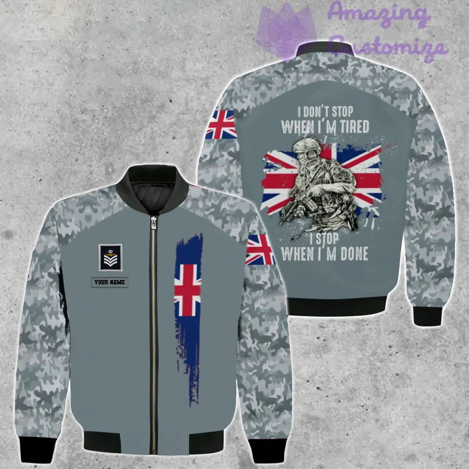 Personalisierte Bomberjacke mit Camouflage-Muster für britische Soldaten/Veteranen mit Namen und Rang, 3D-Druck – 2106230001