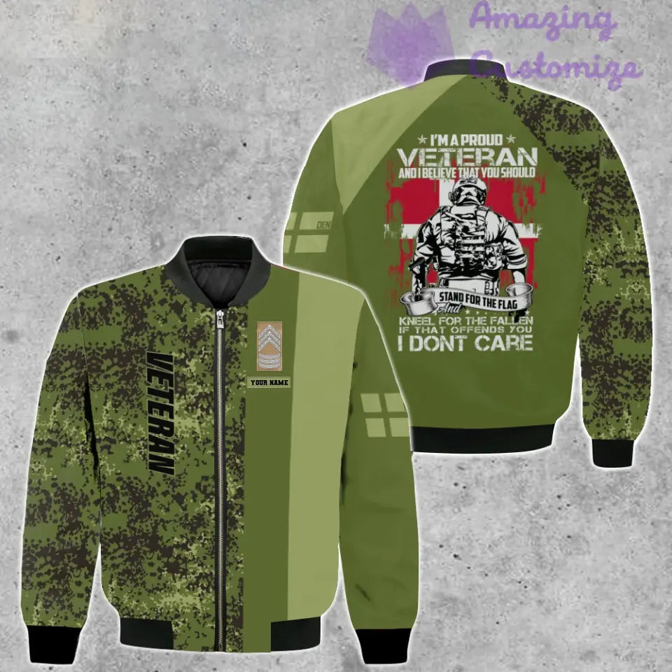 Personalisierte Bomberjacke mit Camouflage-Muster für dänische Soldaten/Veteranen mit Namen und Rang, 3D-Druck – 1007230001