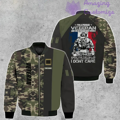 Personalisierte Bomberjacke mit Camouflage-Muster für französische Soldaten/Veteranen mit Namen und Rang, 3D-Druck – 1007230001