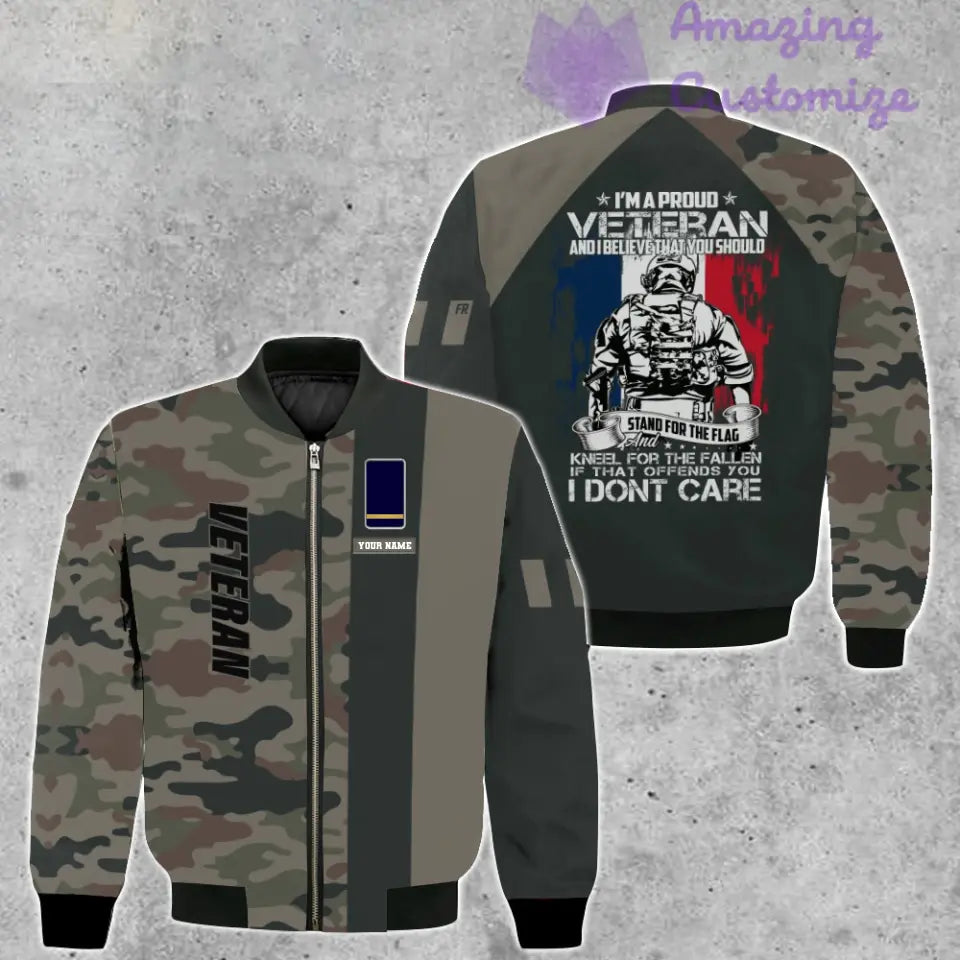 Personalisierte Bomberjacke mit Camouflage-Muster für französische Soldaten/Veteranen mit Namen und Rang, 3D-Druck – 1007230001