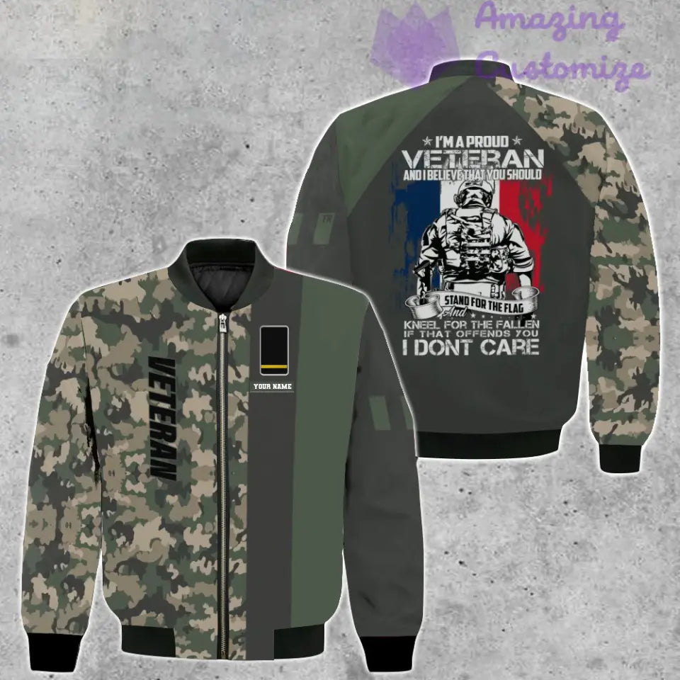 Personalisierte Bomberjacke mit Camouflage-Muster für französische Soldaten/Veteranen mit Namen und Rang, 3D-Druck – 1007230001