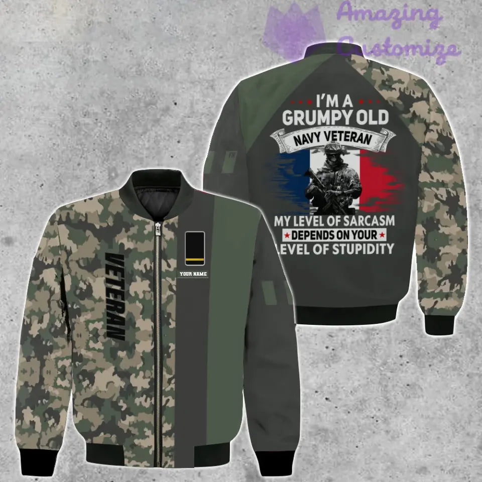 Personalized France Soldier/ Veteran Camo With Name And Rank Bomber Jacket 3D Printed - 1007230002