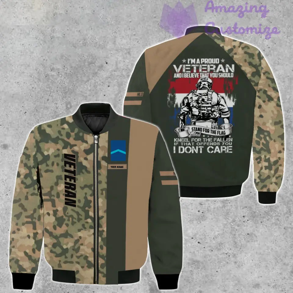 Personalisierte Bomberjacke mit Camouflage-Muster für niederländische Soldaten/Veteranen mit Namen und Rang, 3D-Druck – 1007230001