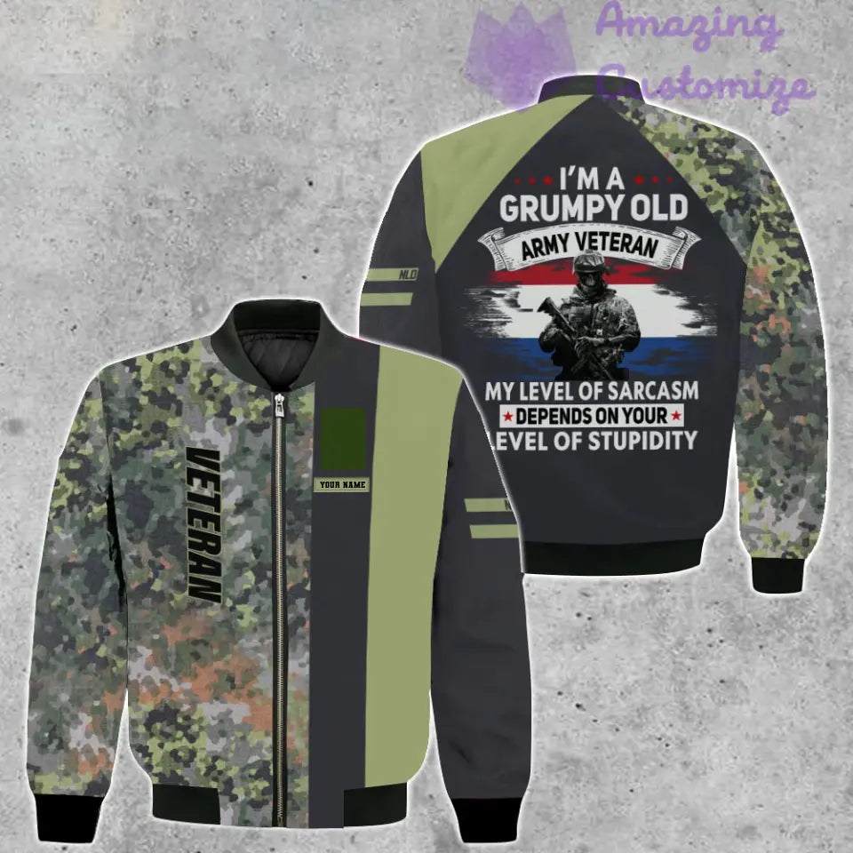 Personalisierte Bomberjacke mit Camouflage-Muster für niederländische Soldaten/Veteranen mit Namen und Rang, 3D-Druck – 1007230002