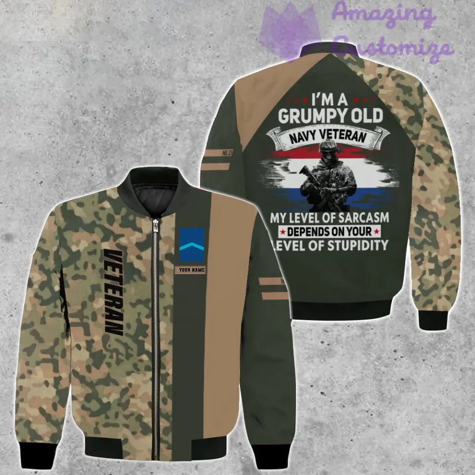 Personalisierte Bomberjacke mit Camouflage-Muster für niederländische Soldaten/Veteranen mit Namen und Rang, 3D-Druck – 1007230002