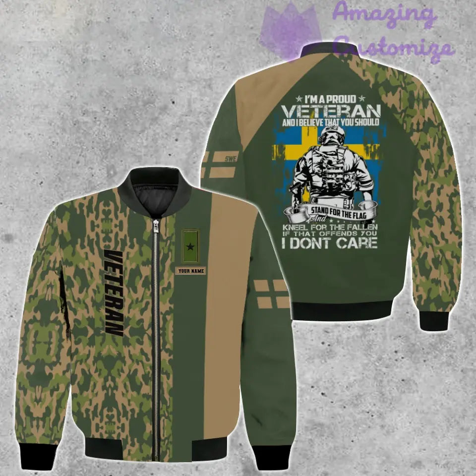 Personalisierte Bomberjacke mit schwedischem Soldaten-/Veteranen-Tarnmuster und Namen und Rang, 3D-Druck – 1007230001