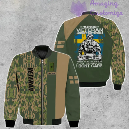 Personalisierte Bomberjacke mit schwedischem Soldaten-/Veteranen-Tarnmuster und Namen und Rang, 3D-Druck – 1007230001