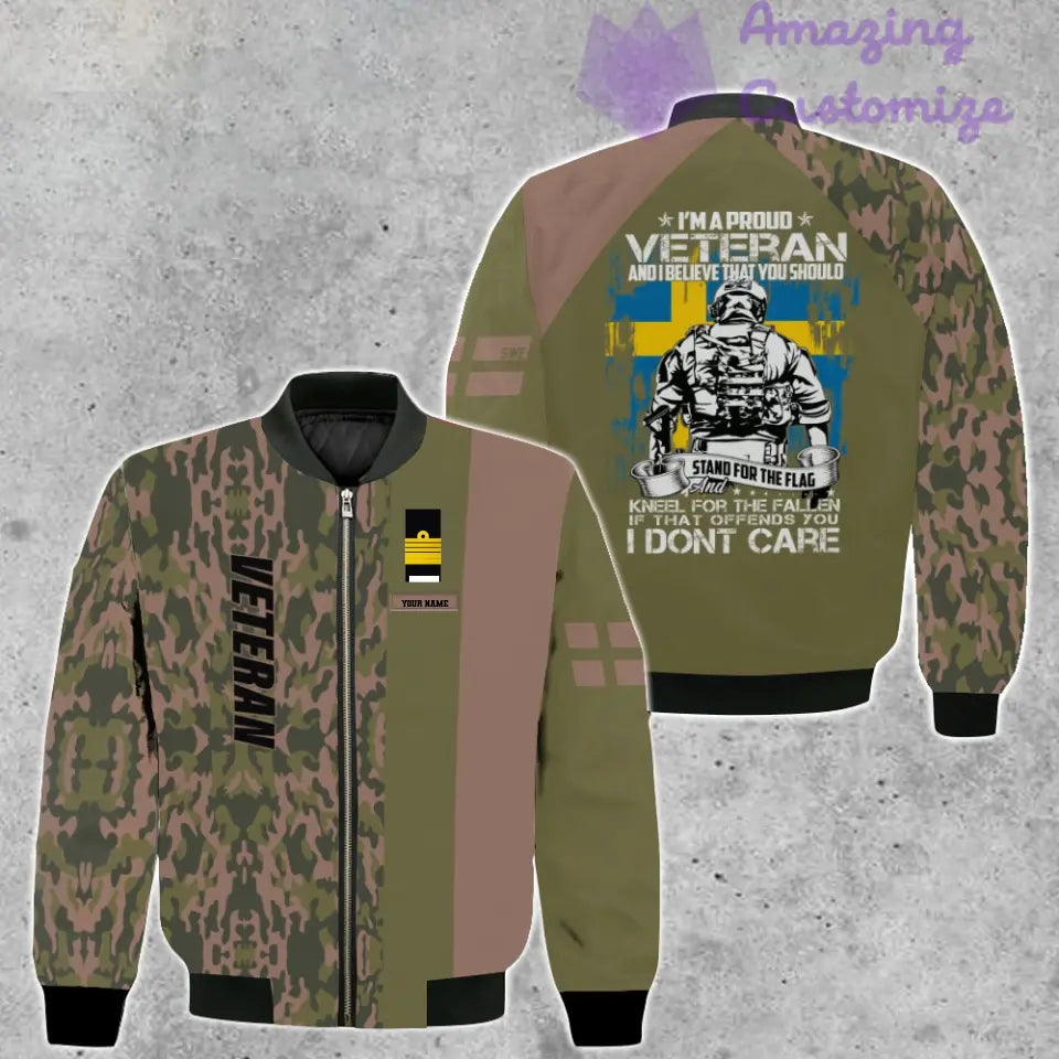 Personalisierte Bomberjacke mit schwedischem Soldaten-/Veteranen-Tarnmuster und Namen und Rang, 3D-Druck – 1007230001