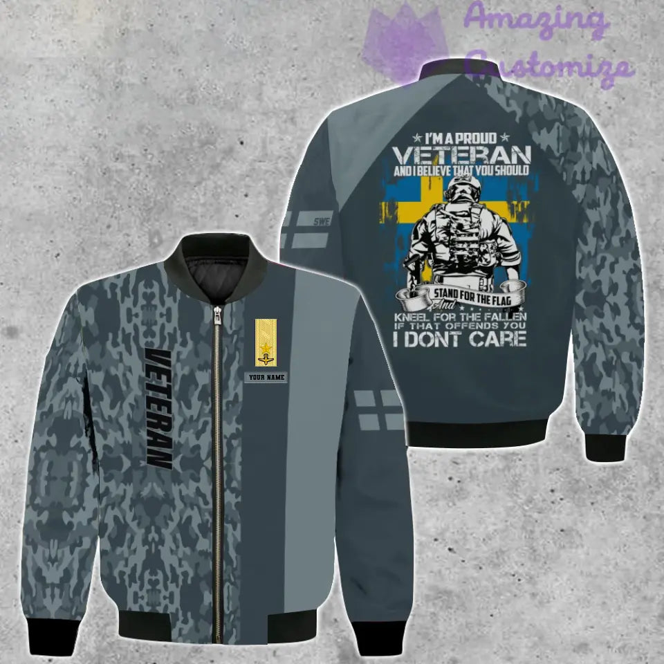 Personalisierte Bomberjacke mit schwedischem Soldaten-/Veteranen-Tarnmuster und Namen und Rang, 3D-Druck – 1007230001