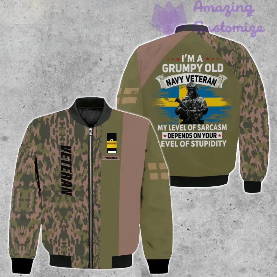 Personalisierte Bomberjacke mit schwedischem Soldaten-/Veteranen-Tarnmuster und Namen und Rang, 3D-Druck – 1007230002