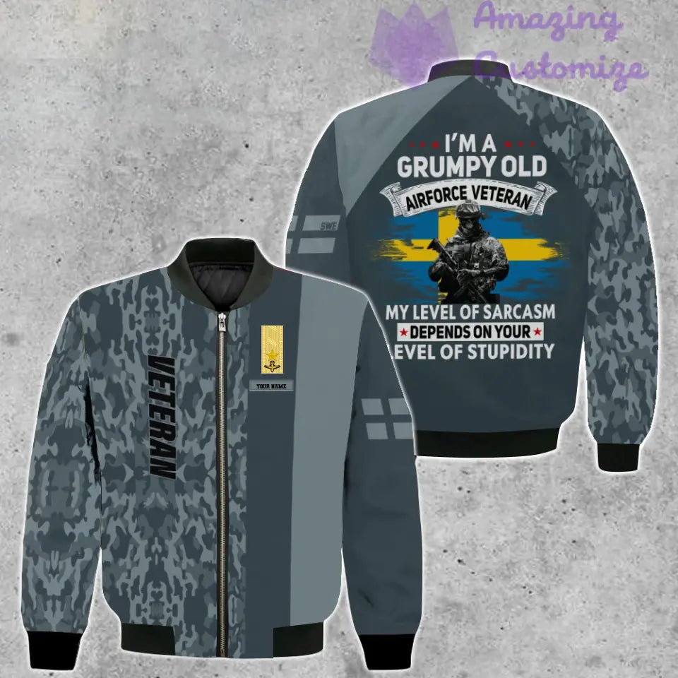 Personalisierte Bomberjacke mit schwedischem Soldaten-/Veteranen-Tarnmuster und Namen und Rang, 3D-Druck – 1007230002