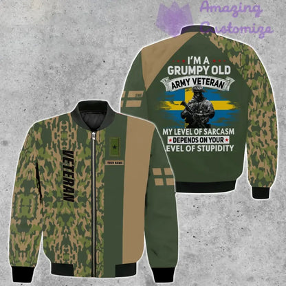 Personalisierte Bomberjacke mit schwedischem Soldaten-/Veteranen-Tarnmuster und Namen und Rang, 3D-Druck – 1007230002