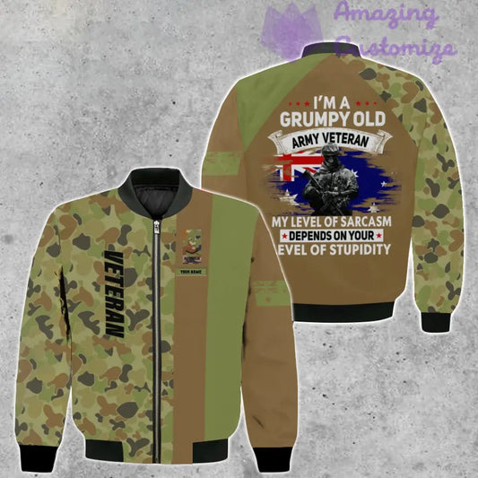 Personalisierte Bomberjacke mit Camouflage-Muster für australische Soldaten/Veteranen mit Namen und Rang, 3D-Druck – 1207230002