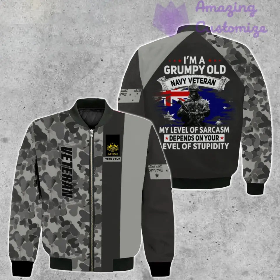 Personalisierte Bomberjacke mit Camouflage-Muster für australische Soldaten/Veteranen mit Namen und Rang, 3D-Druck – 1207230002