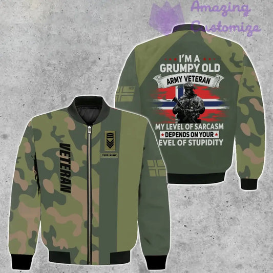 Personalisierte Bomberjacke mit Camouflage-Muster für norwegische Soldaten/Veteranen mit Namen und Rang, 3D-Druck – 1207230002