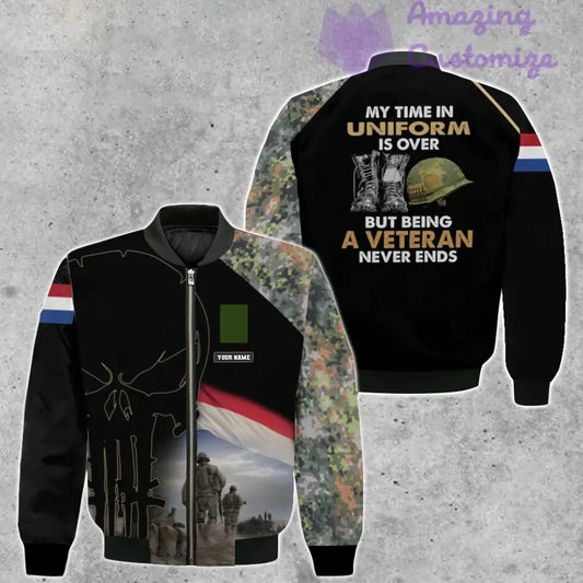 Personalisierte Bomberjacke mit Camouflage-Muster für niederländische Soldaten/Veteranen mit Namen und Rang, 3D-Druck – 1407230001