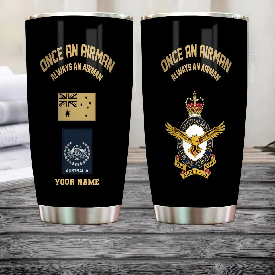 Personalized Australian Veteran/ Soldier With Rank And Name Camo Tumbler Gold Flag - 0302240007