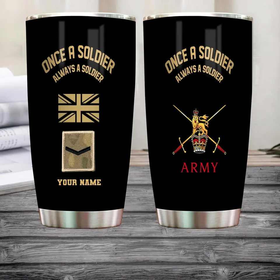 Verre à vin personnalisé avec drapeau doré pour vétéran/soldat britannique avec grade et nom - 0202240001