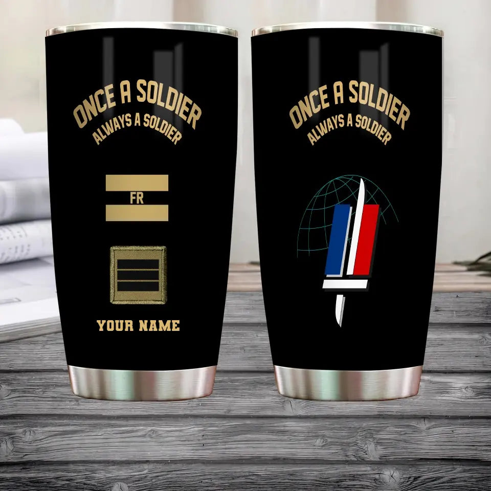 Verre à bière personnalisé avec nom et grade de vétéran/soldat français - Drapeau doré - 2607230001