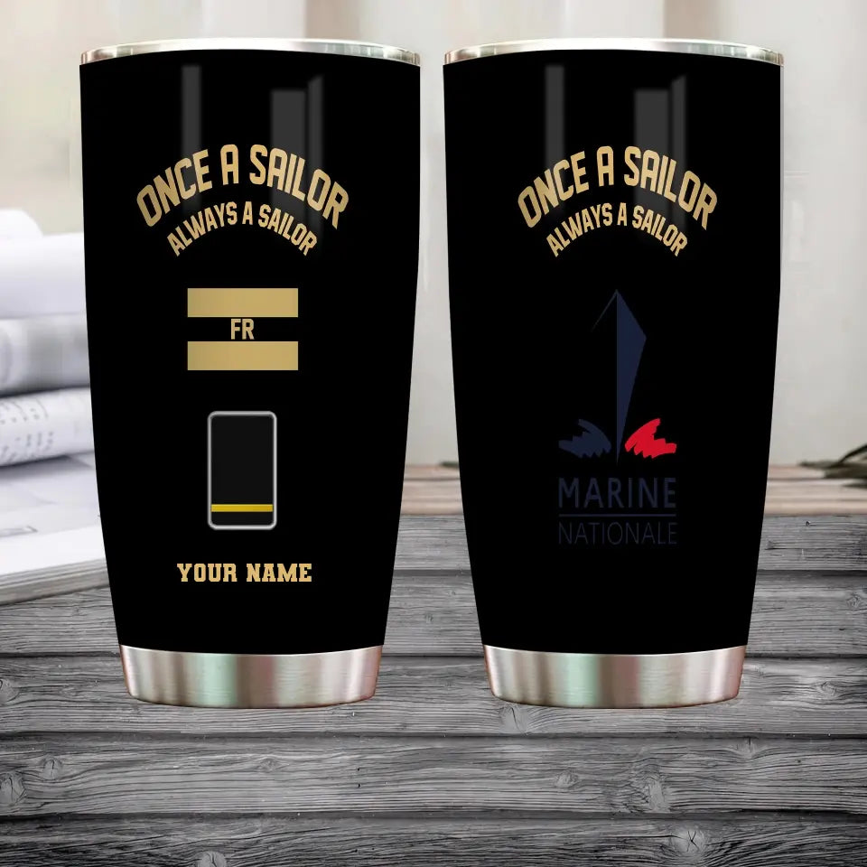 Verre à bière personnalisé avec nom et grade de vétéran/soldat français - Drapeau doré - 2607230001