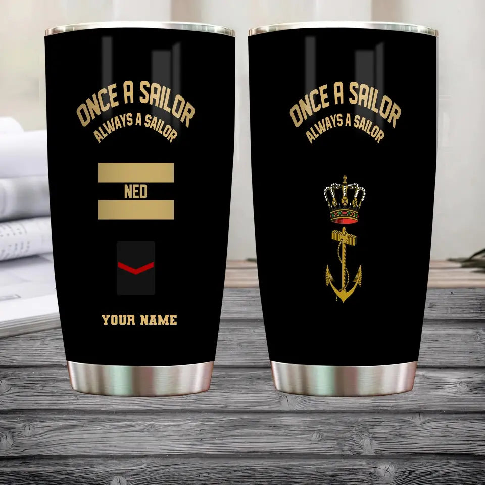 Personalized Netherlands Veteran/ Soldier With Rank And Name Camo Tumbler Gold Flag - 2607230001