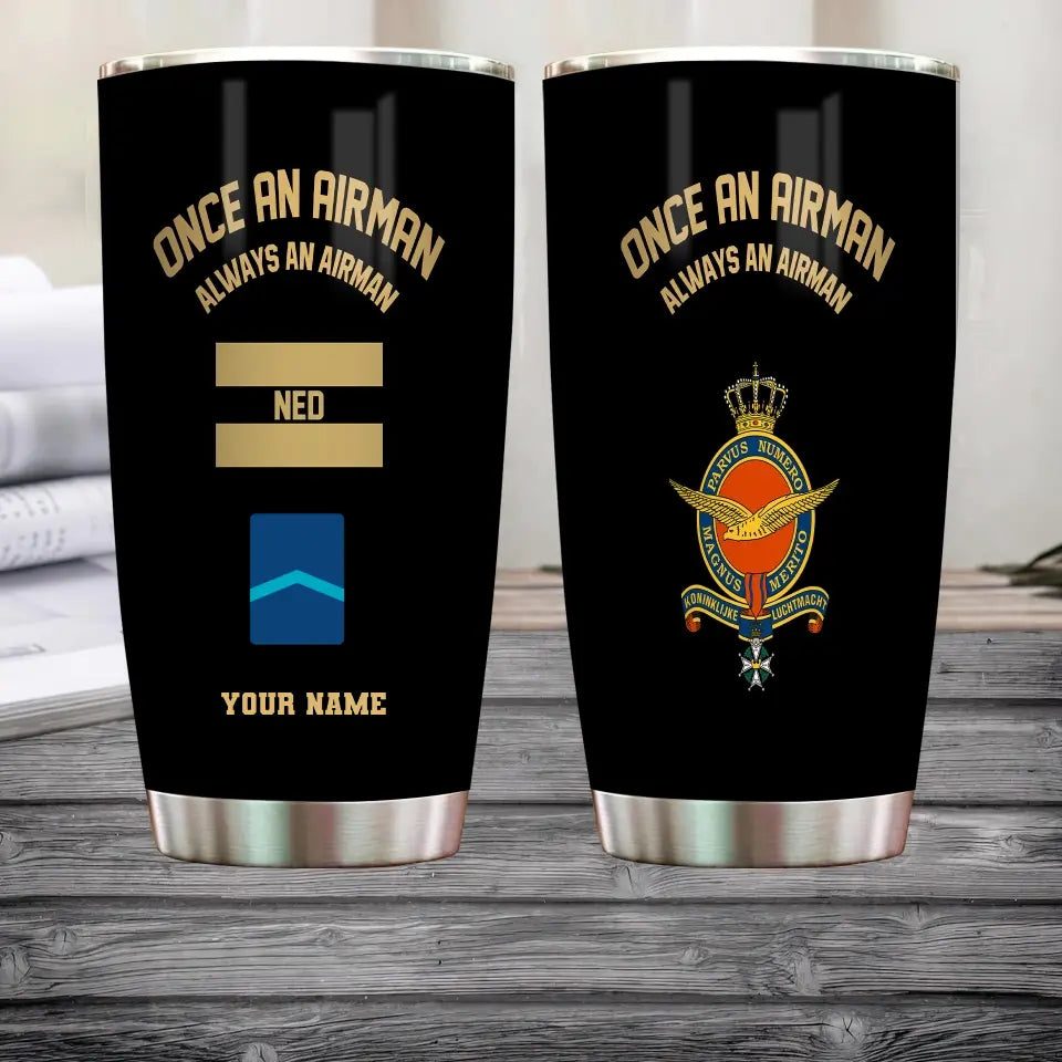 Personalized Netherlands Veteran/ Soldier With Rank And Name Camo Tumbler Gold Flag - 2607230001