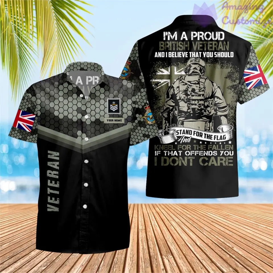 T-shirt Hawaï personnalisé avec camouflage soldat/vétéran britannique avec nom et grade imprimé en 3D - 1907230001