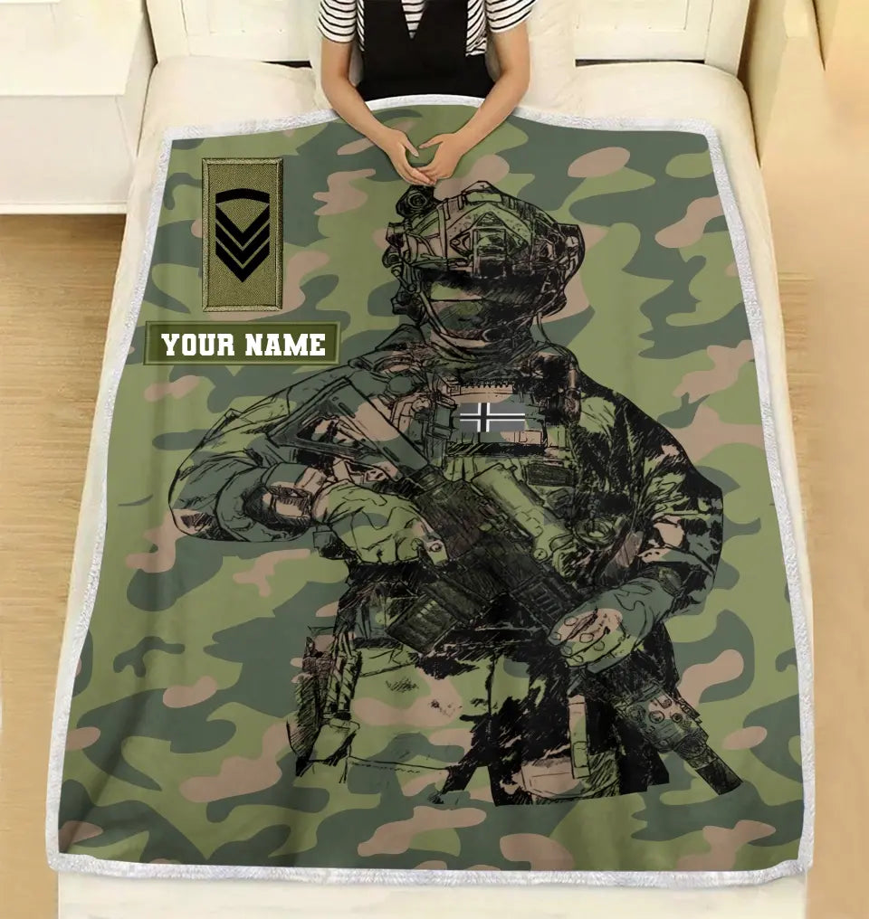 Couverture polaire personnalisée avec camouflage de soldat/vétéran norvégien avec nom et grade, imprimée en 3D - 0608230001