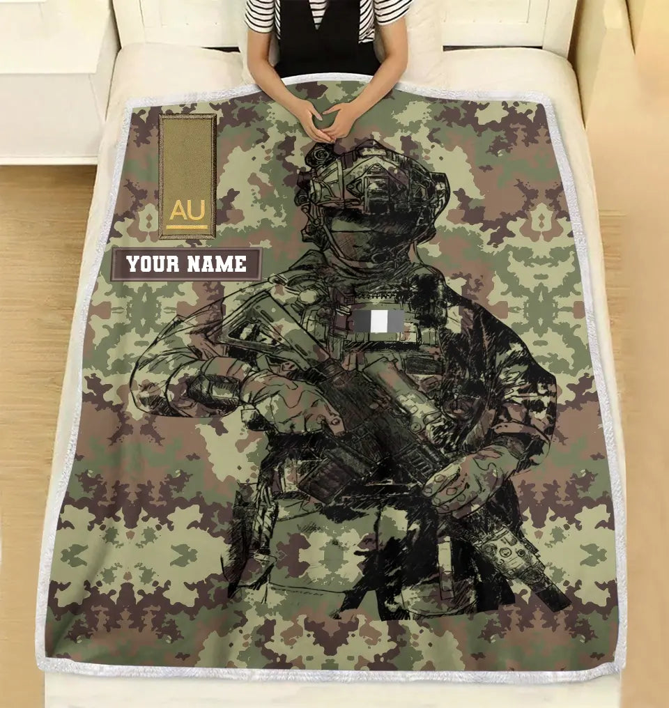 Personalisierte Fleecedecke für italienische Soldaten/Veteranen im Camouflage-Muster mit Namen und Rang, 3D-Druck – 0608230001