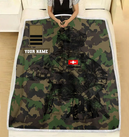 Personalized Swiss Solider/ Veteran Camo With Name And Rank Fleece Blanket 3D Printed - 0608230001