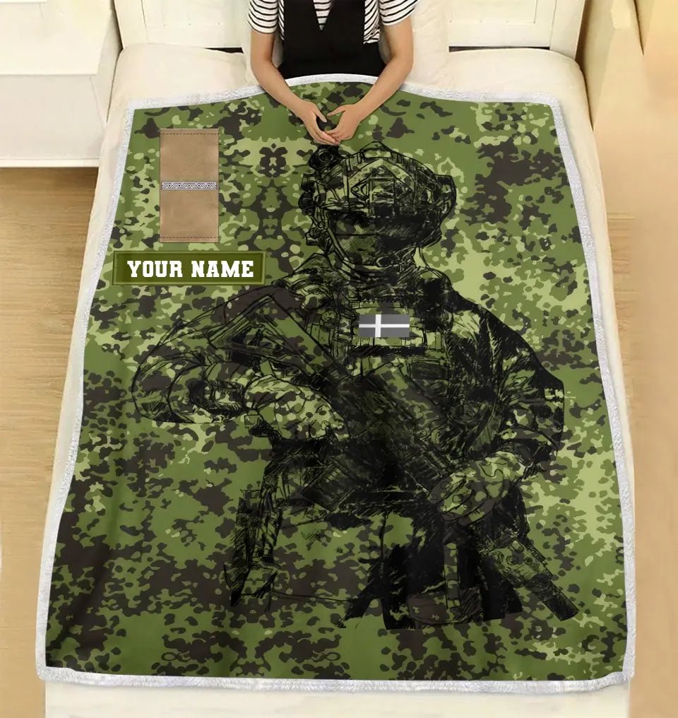 Couverture polaire personnalisée avec camouflage de soldat/vétéran du Danemark avec nom et grade, imprimée en 3D - 0608230001