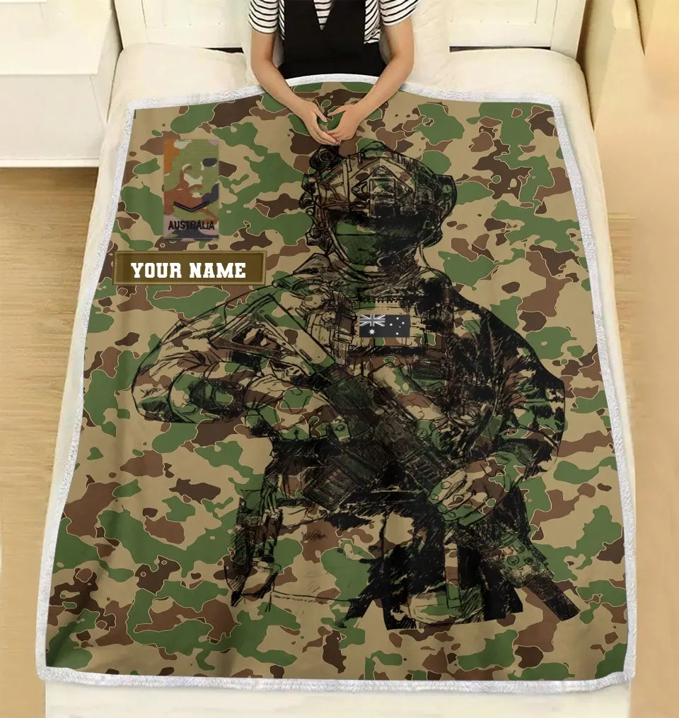 Couverture polaire personnalisée avec camouflage de soldat/vétéran australien avec nom et grade, imprimée en 3D - 0608230001