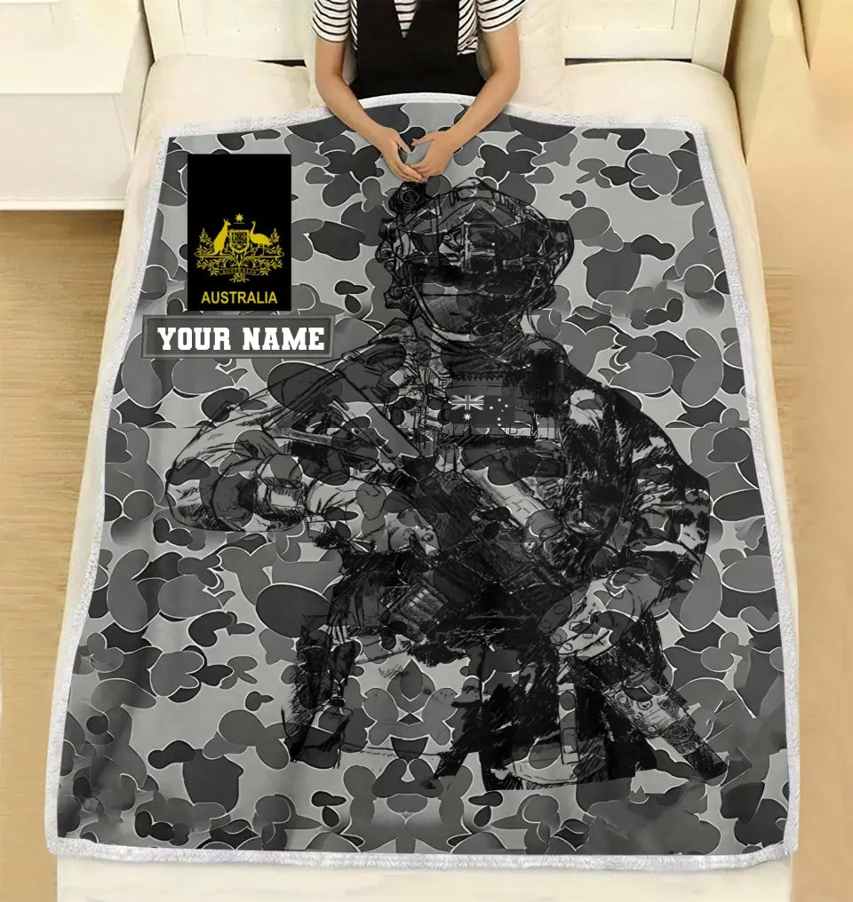 Couverture polaire personnalisée avec camouflage de soldat/vétéran australien avec nom et grade, imprimée en 3D - 0608230001