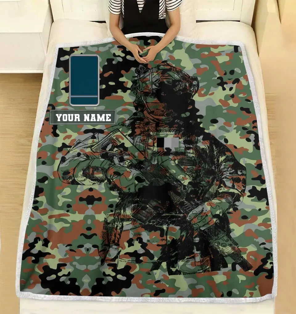 Couverture polaire personnalisée avec camouflage soldat/vétéran belge avec nom et grade, imprimée en 3D - 0608230001