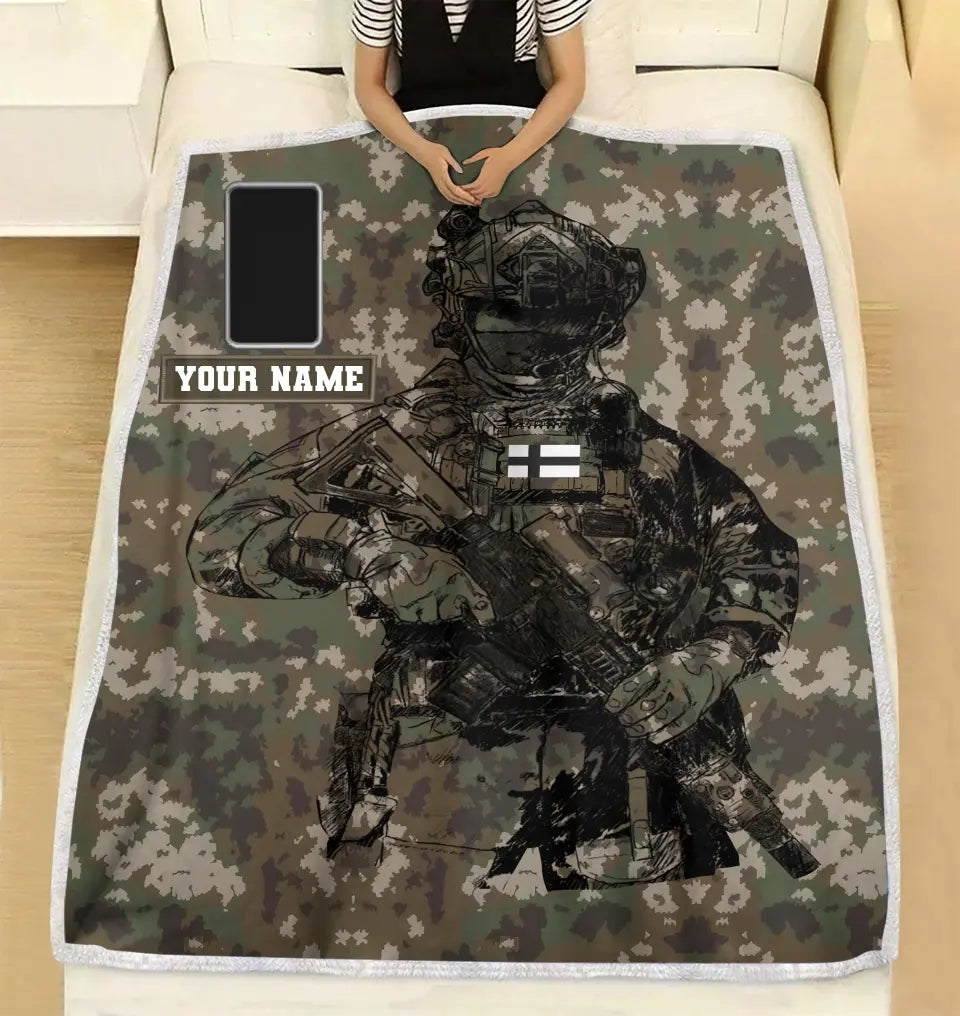 Personalisierte Fleecedecke für finnische Soldaten/Veteranen im Camouflage-Muster mit Namen und Rang, 3D-Druck – 0608230001