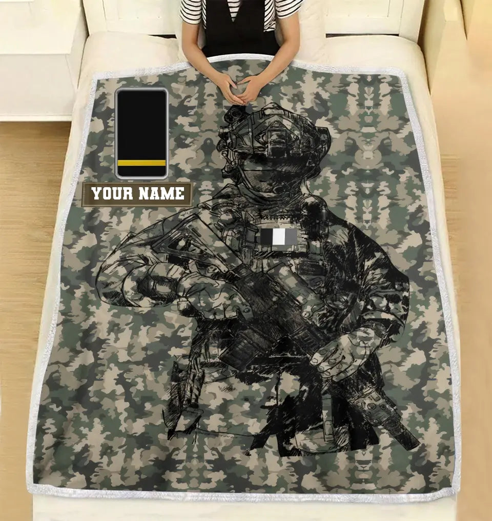 Personalisierte Fleecedecke für französische Soldaten/Veteranen im Camouflage-Muster mit Namen und Rang, 3D-Druck – 0608230001