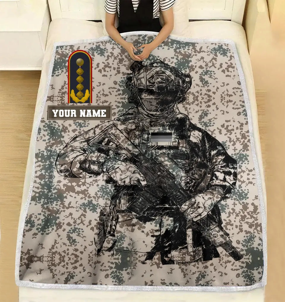 Personalized Germany Solider/ Veteran Camo With Name And Rank Fleece Blanket 3D Printed - 0608230001