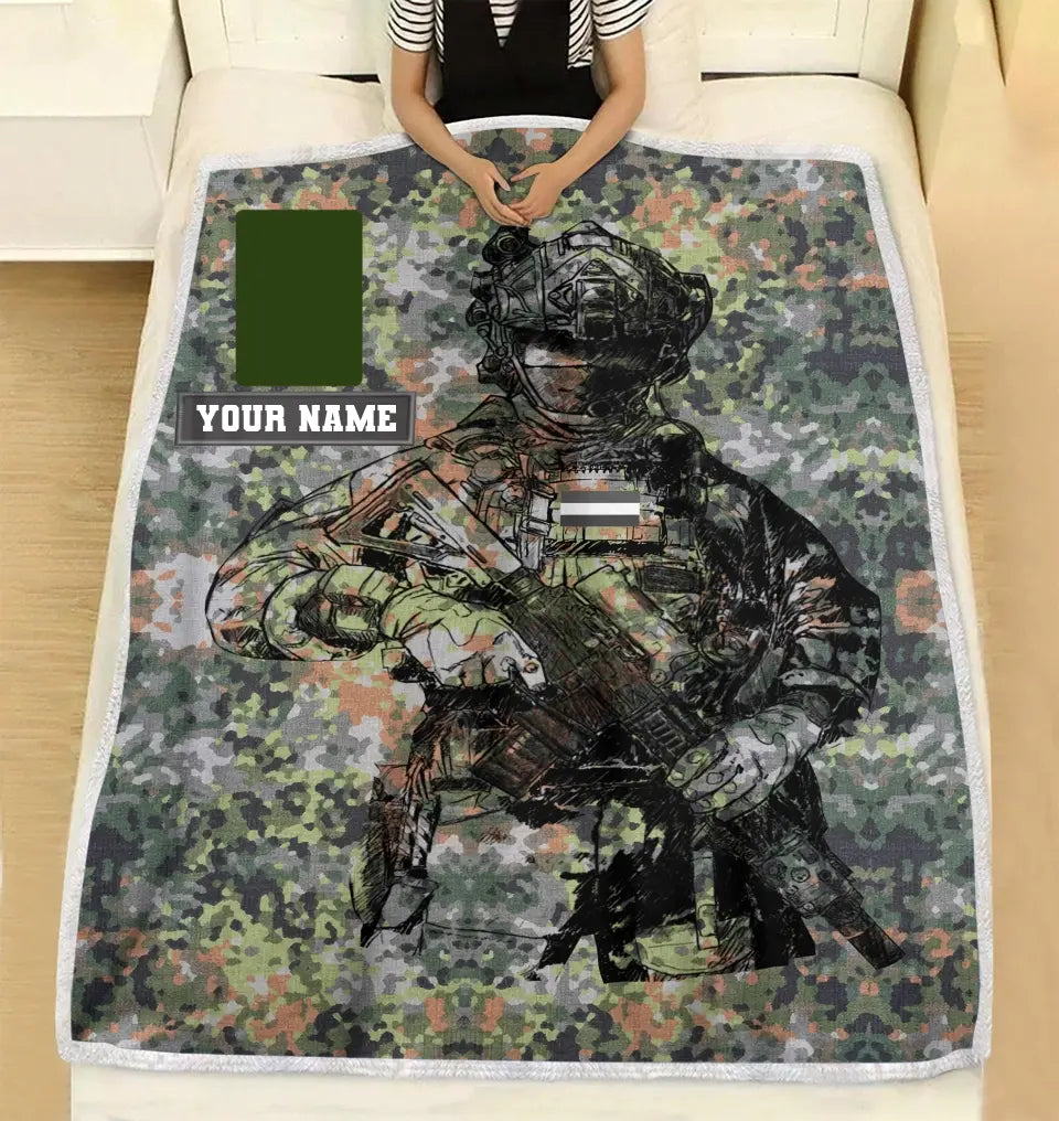 Personalisierte Fleecedecke mit 3D-Druck für niederländische Soldaten/Veteranen im Camouflage-Muster mit Namen und Rang – 0608230001