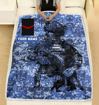 Personalisierte Fleecedecke mit 3D-Druck für niederländische Soldaten/Veteranen im Camouflage-Muster mit Namen und Rang – 0608230001