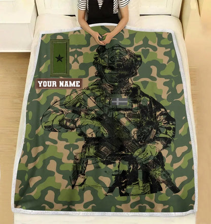 Couverture polaire personnalisée avec camouflage soldat/vétéran suédois avec nom et grade, imprimée en 3D - 0608230001